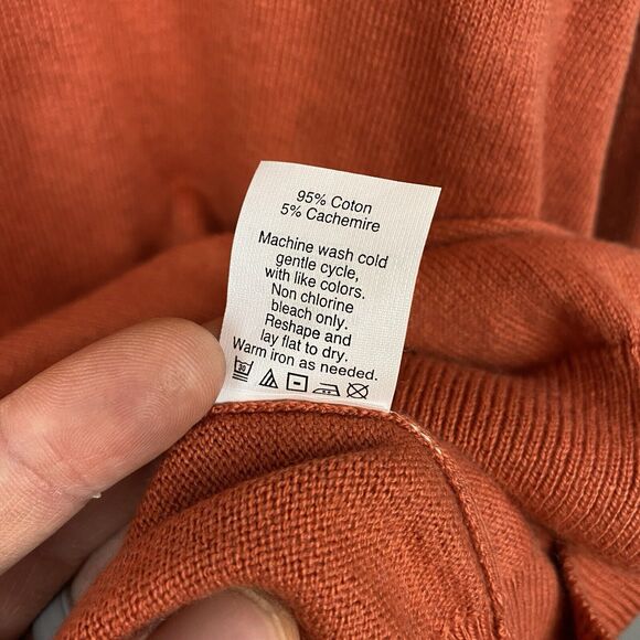 J Crew Sweater Mens S Orange Long Sleeve V Neck Cotton Cashmere NWT - Picture 6 of 9